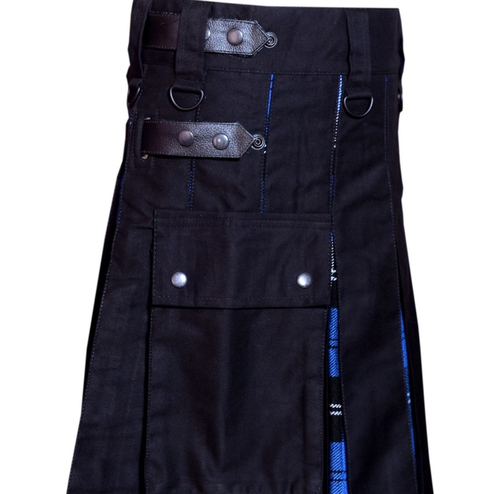 Hybrid Utility Kilt Black Cotton with Ramsey Blue - Picture 1 of 4